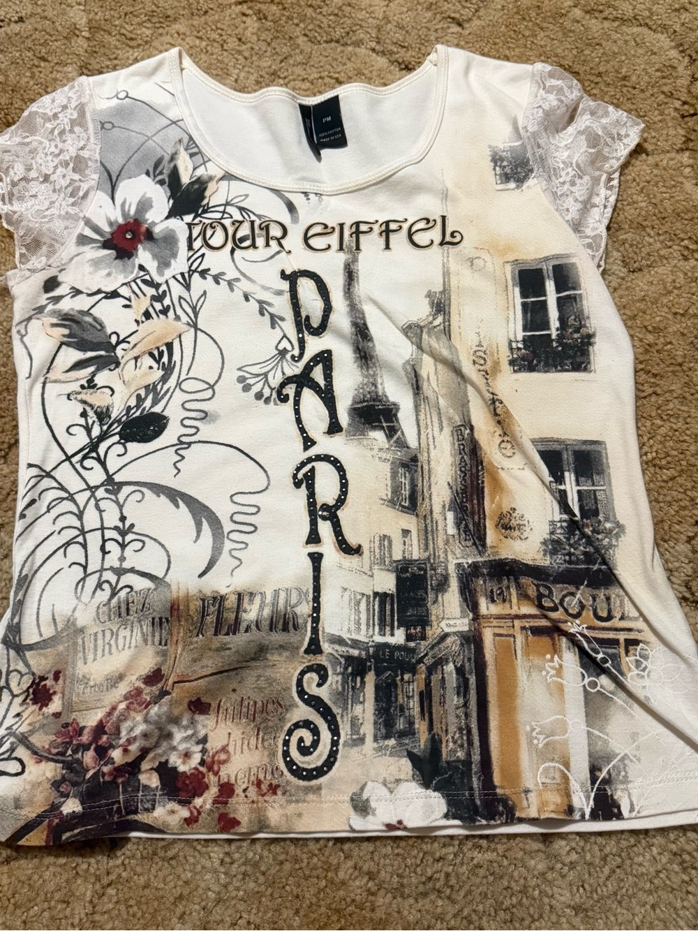 new directions White Paris Graphic Lace-Sleeve Top